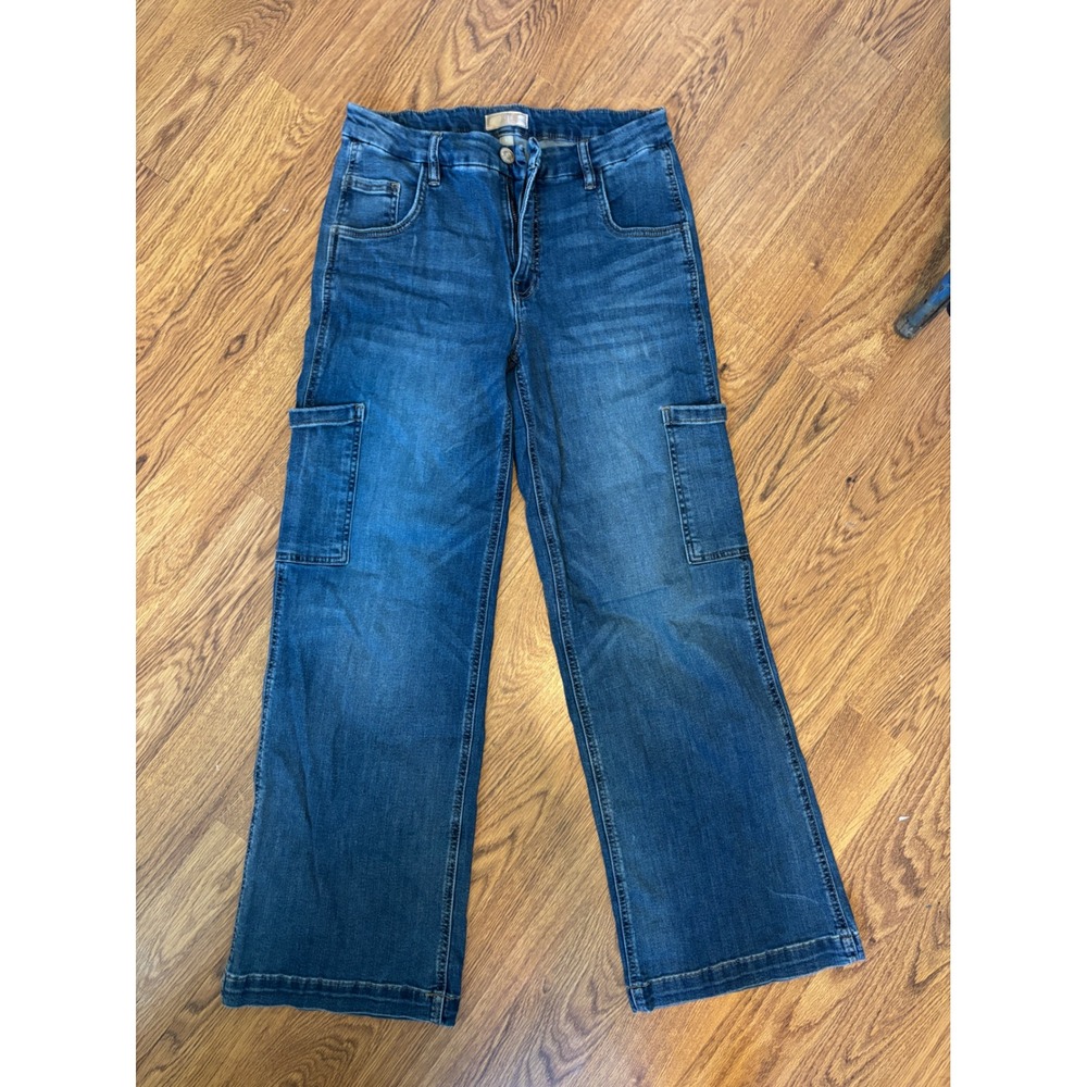 Kut from the Kloth Jodi Fab Ab Wide Leg Cargo Jeans Medium Wash Blue Size 8